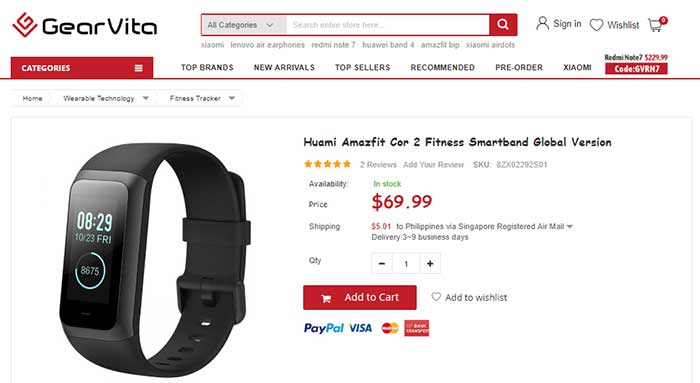 Huami Amazfit Cor2 Fitness Smartband Global Version -Kupongkode