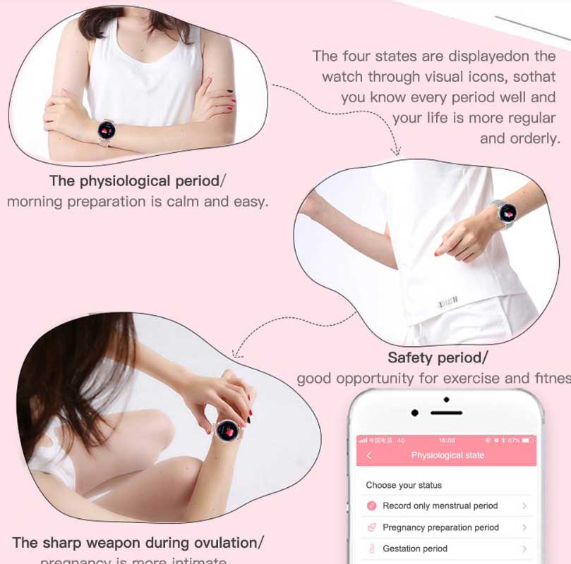 Kvinne-fysiologisk-periode-tracker-for-Makibes-NY12-smartwatch