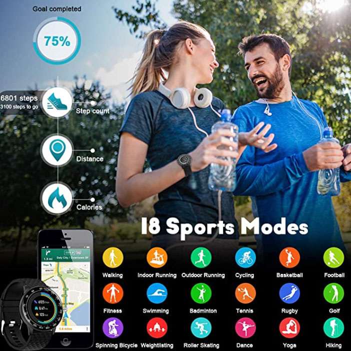 Peakfun Smartwatch, sirkulær modell - 18 sportsmodus!