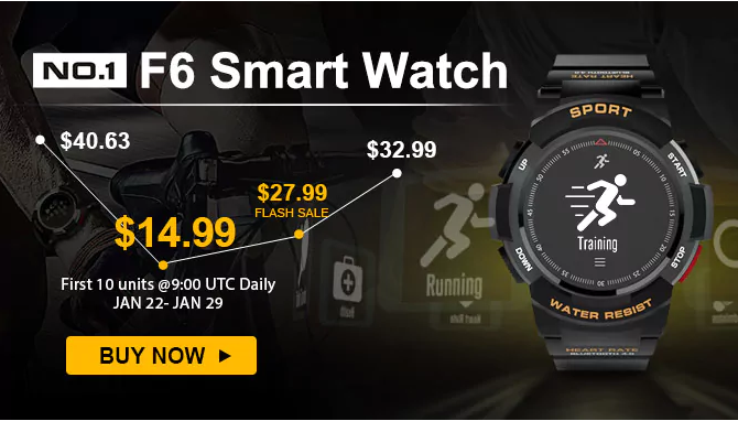 No.1 F6 Smartwatch FLASH SALG $ 27,99, de første 10 enhetene bare $ 14,99
