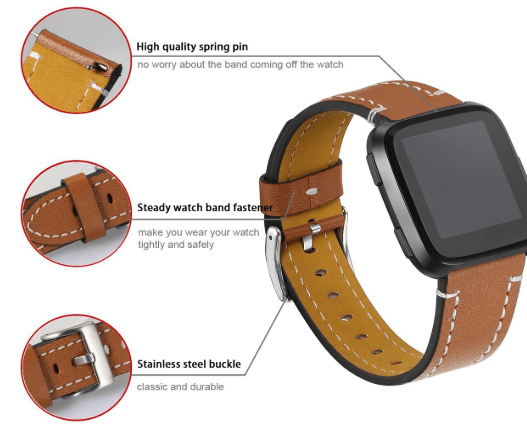 Beste Fitbit Versa lærrem - ekte lærbestandig lærbånd