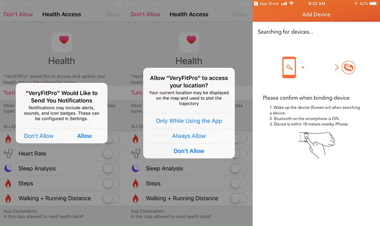 VeryFitPro-app-tillatelser