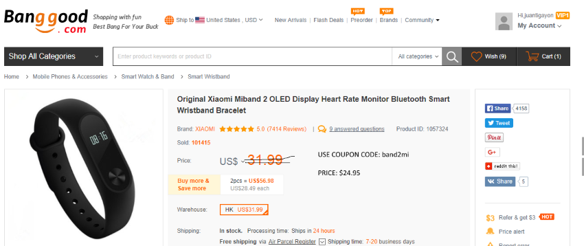 Xiaomi MI Band 2 Deal [Kupongkode 22% AV]